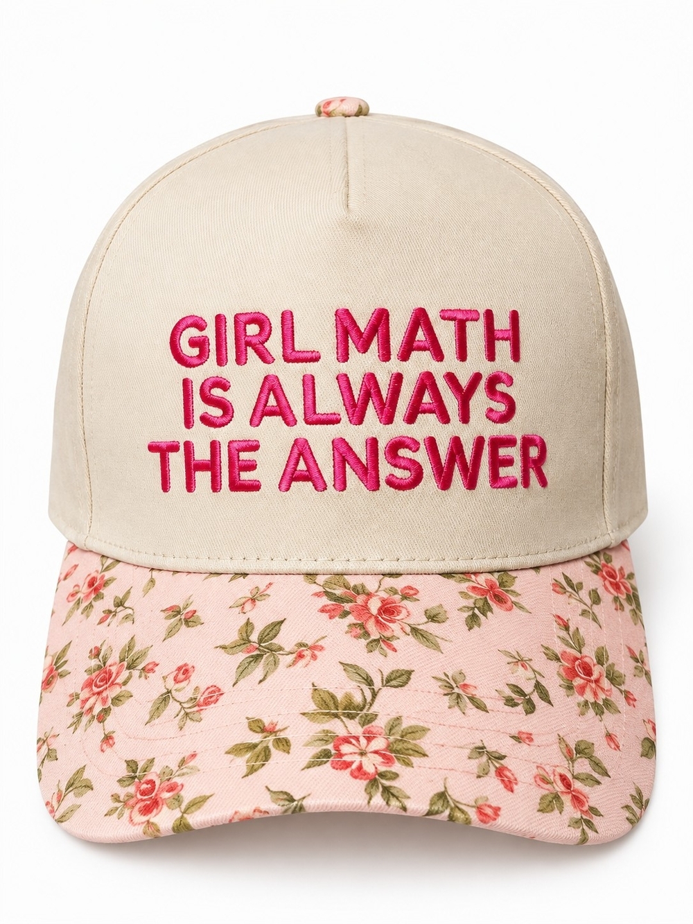 A176. Zenana Girl Math Is Always The Answer Hat Cream & Pink New Floral Print